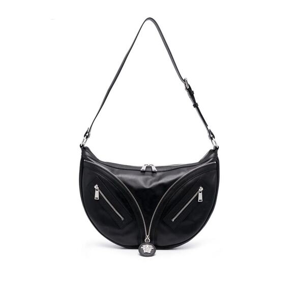 Versace Silver Medusa Head Calf Leather Medium Black Hobo Bag 1007679 NWT $2325 - Picture 1 of 16